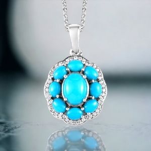 NWT SLEEPING BEAUTY TURQUOISE & NATURAL WHITE ZIRCON STERLING SILVER NECKLACE